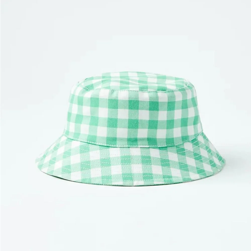 NWT Loft Gingham Bucket Hat in Cove Green